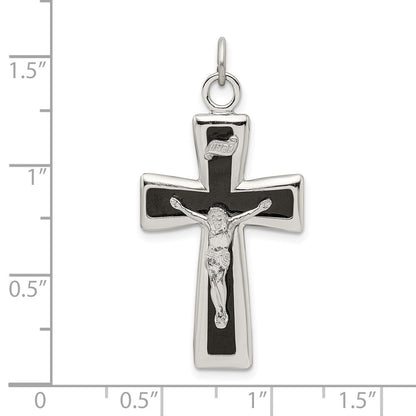 Sterling Silver Black Epoxy INRI Crucifix Pendant Holiday Gift for Women