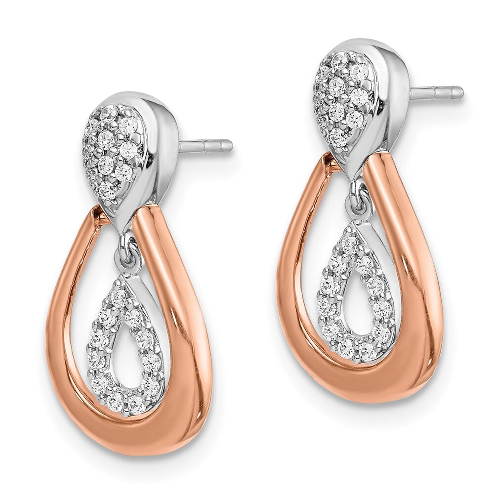 14k White and Rose Gold Diamond Dangle Earrings