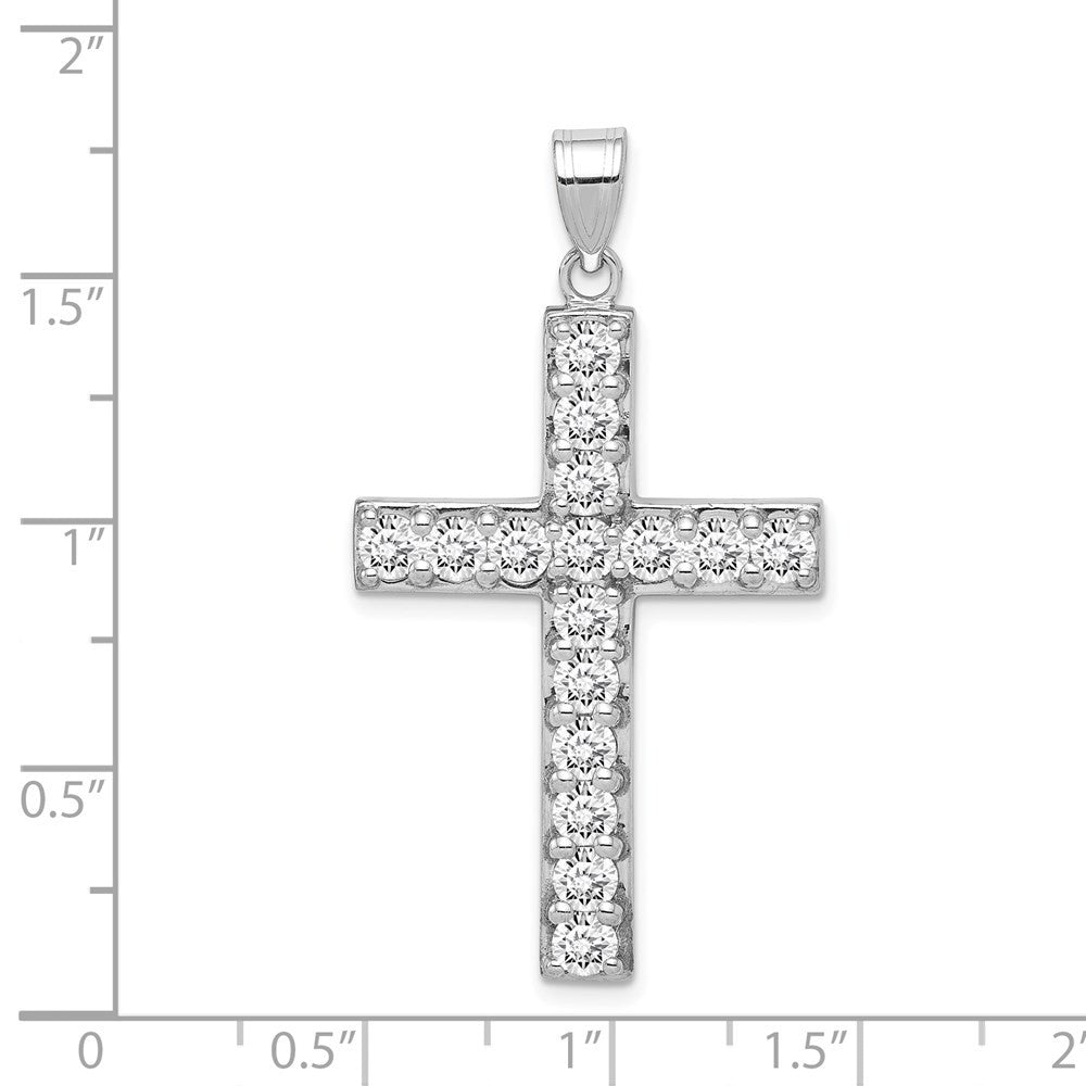 Sterling Silver Rhodium-plated Cubic Zirconia Latin Cross Pendant