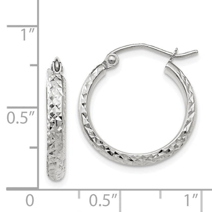 14K White Gold Diamond-cut 2.8x18mm Hollow Hoop Earrings Gift for Women