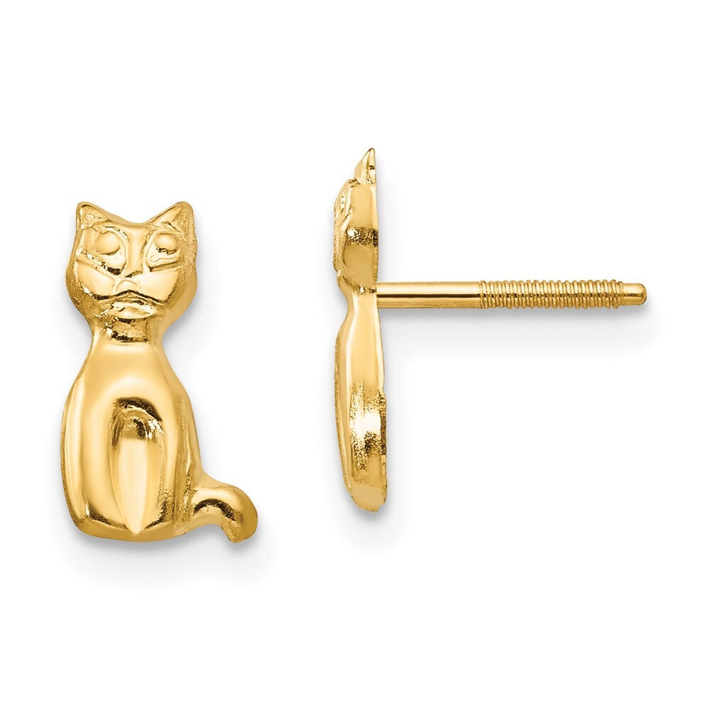 14k Yellow Gold Cat Stud Earrings Gift for Women