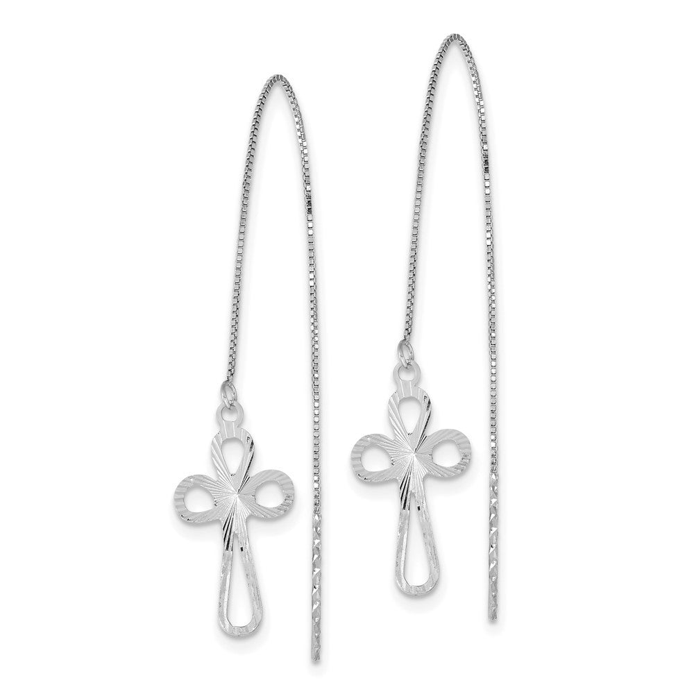 14K White Gold Polished Diamond-Cut Box Chain w/Cross Threader Earrings
