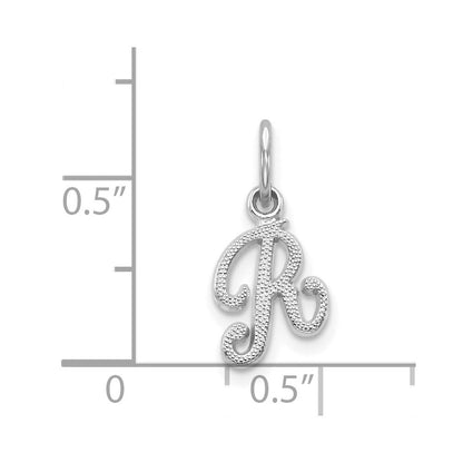 14K White White Gold Casted Script Letter R Initial Charm