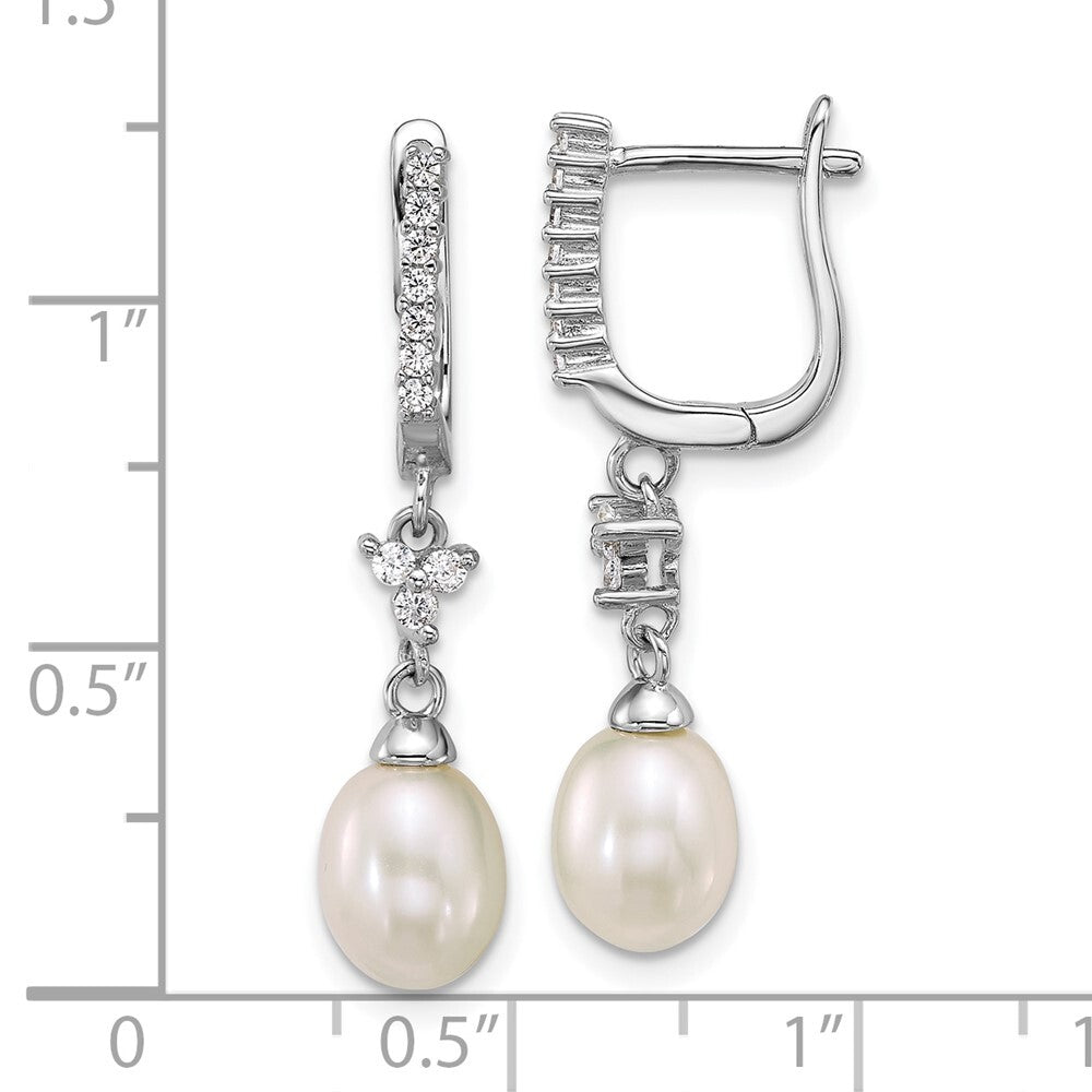 Sterling Silver Teardrop Cultured Pearl & Cubic Zirconia Dangle Hoop Earrings