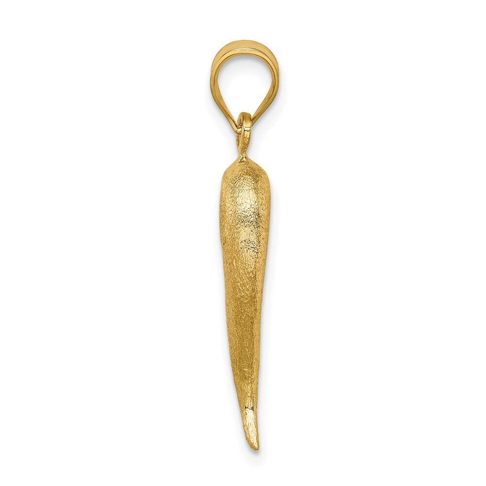 14k Yellow Gold Brushed 3D Italian Horn Pendant for Women