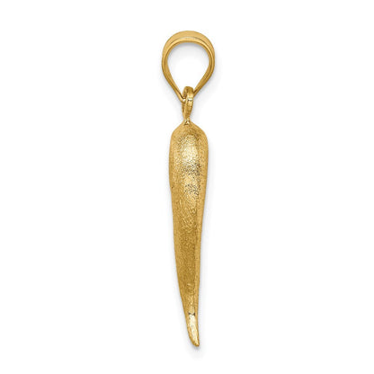 14k Yellow Gold Brushed 3D Italian Horn Pendant for Women