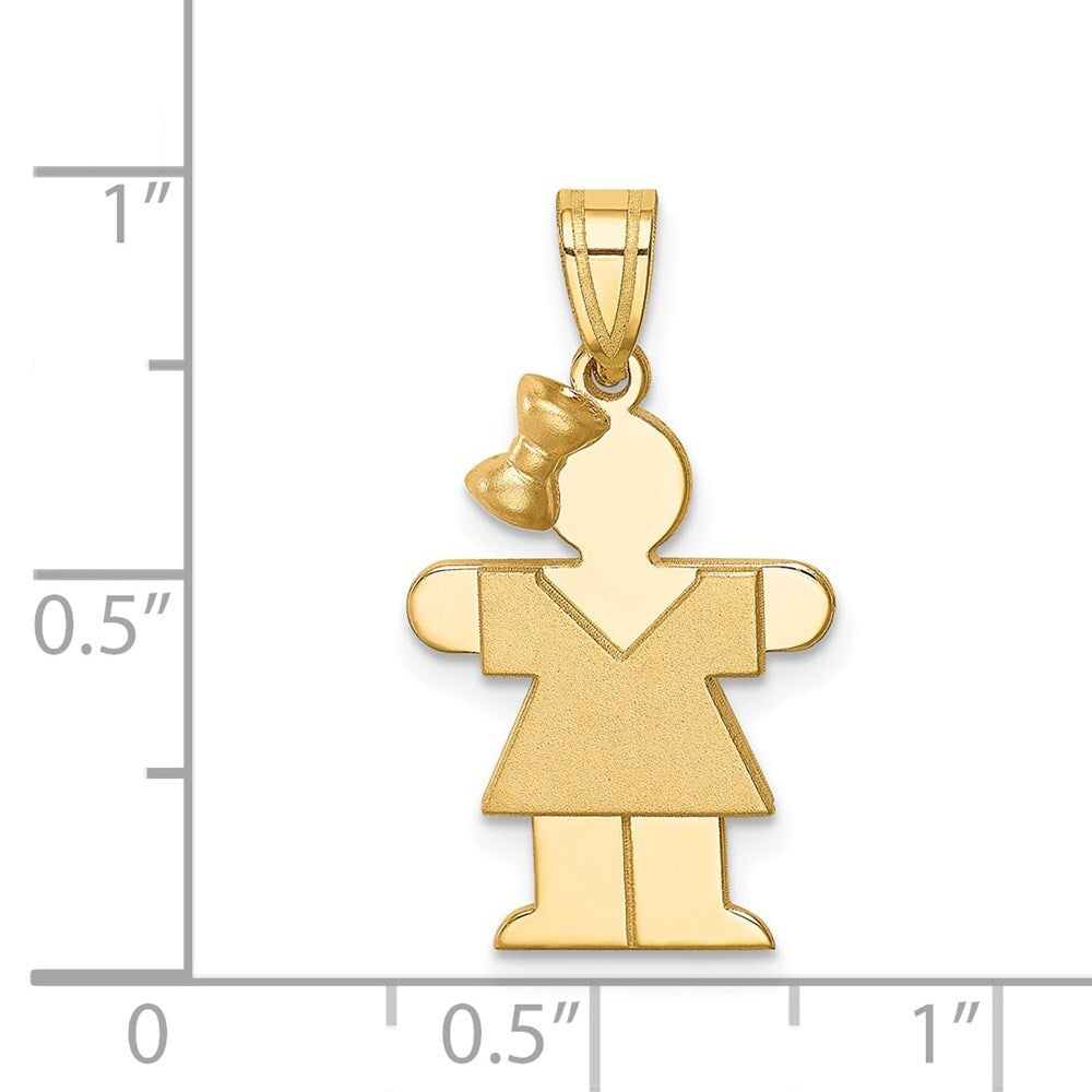 14k Yellow Gold Solid Engravable Girl  Bow on Left Charm Pendant for Women