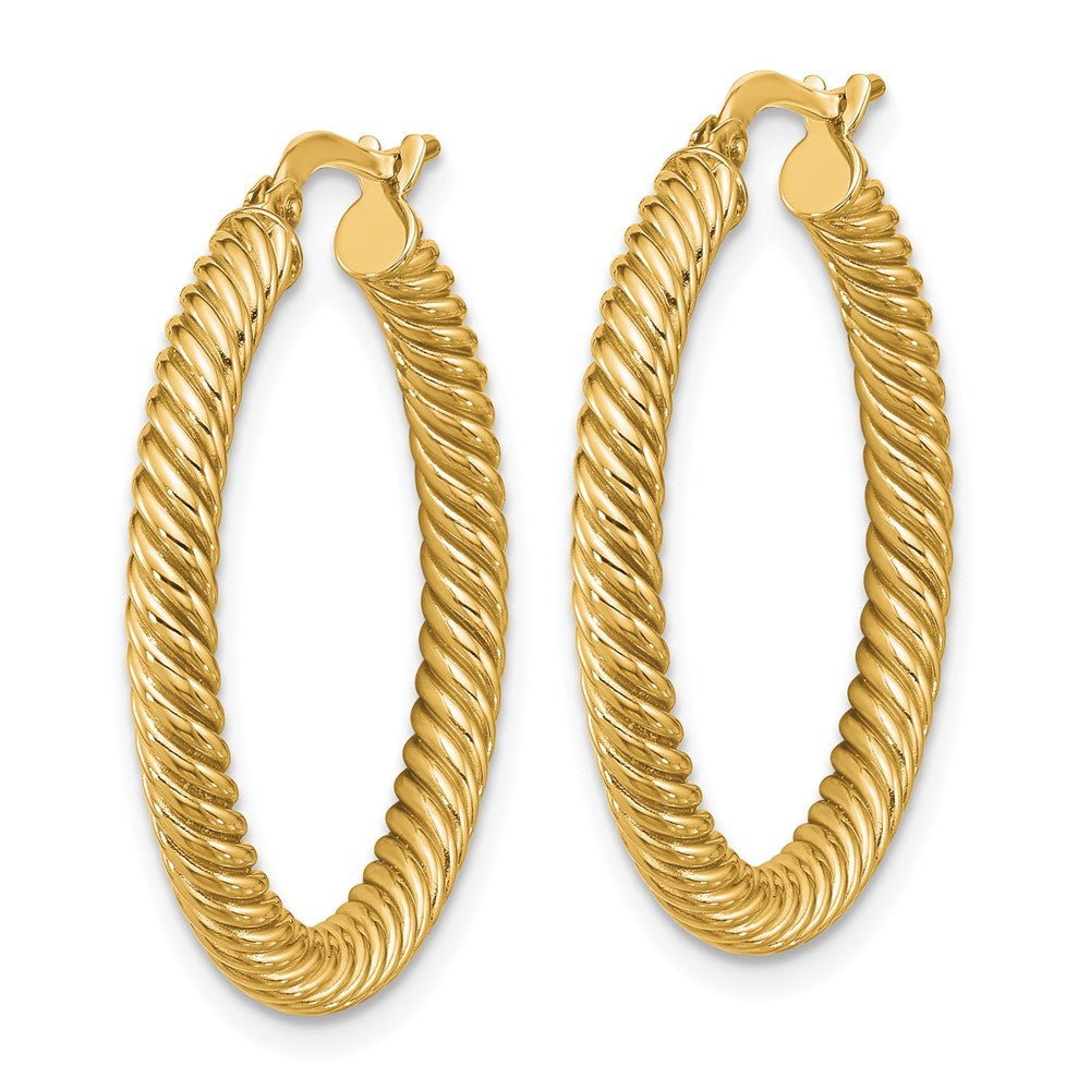 14k Yellow Gold 3x20mm Twisted Round Hoop Earrings