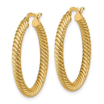 14k Yellow Gold 3x20mm Twisted Round Hoop Earrings