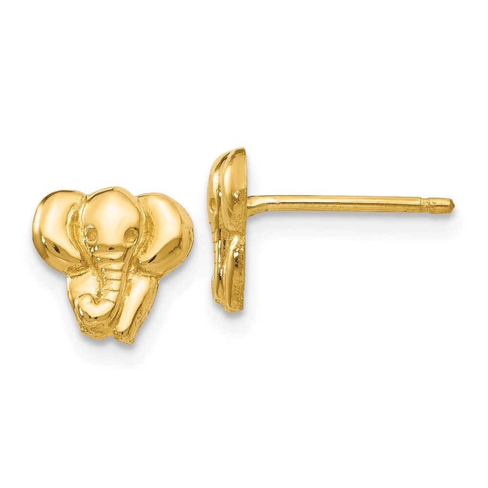 14k Yellow Gold Elephant Stud Earrings Gift for Women