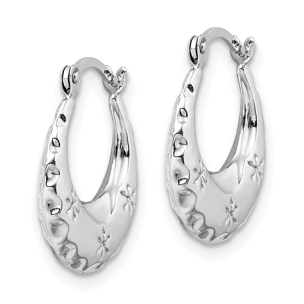 14K White Gold Textured Stamped Hoop Earrings Gift for Women