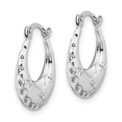 14K White Gold Textured Stamped Hoop Earrings Gift for Women