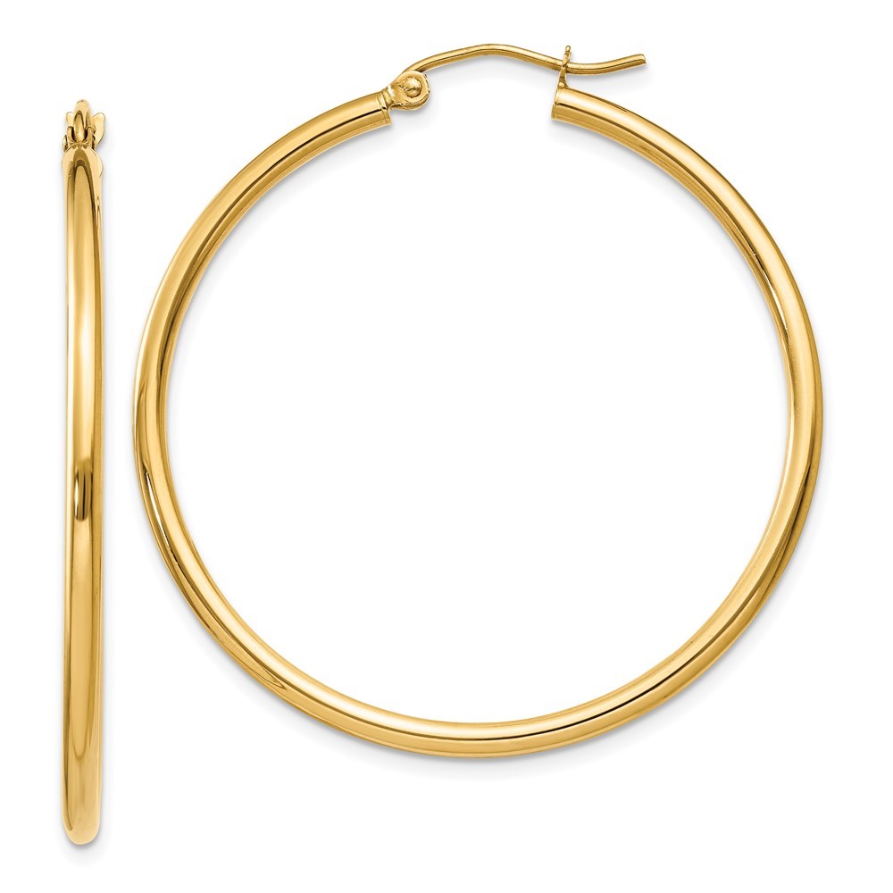 14k Yellow Gold Polished 2x40mm Lightweight Tube Hoop Earrings