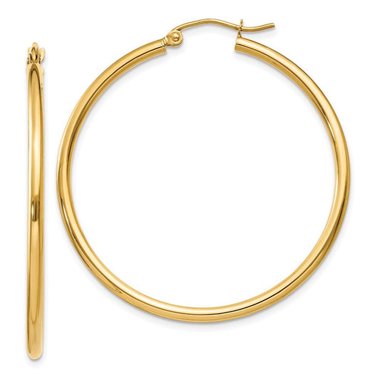 14k Yellow Gold Polished 2x40mm Lightweight Tube Hoop Earrings