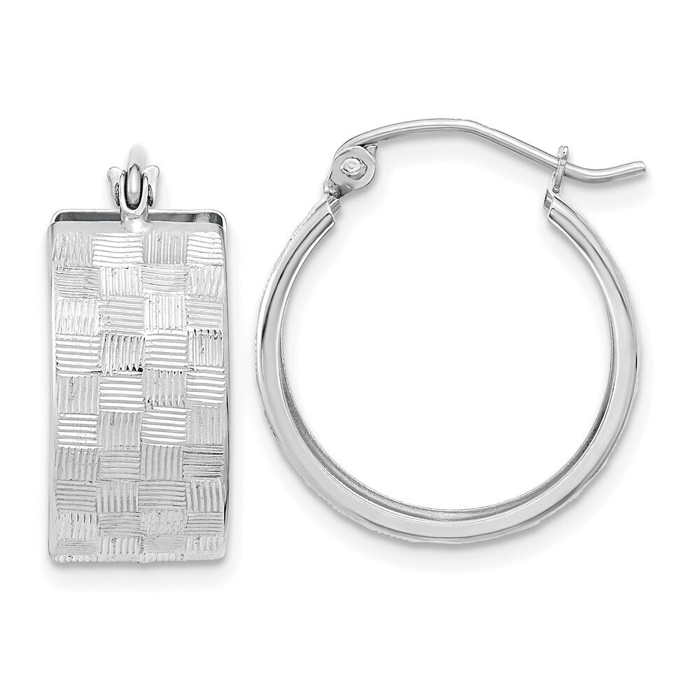 14k White Gold Diamond-cut Hoop Earrings Gift for Women