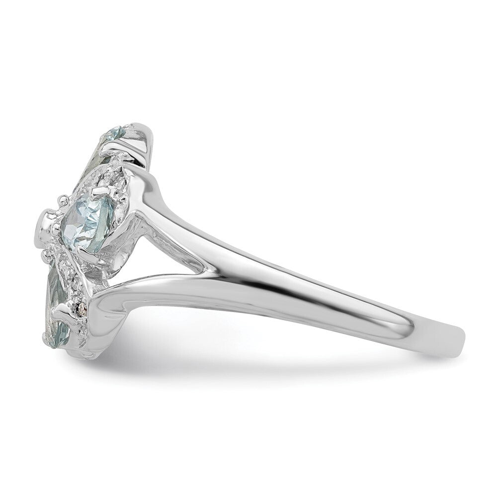 Sterling Silver Rhodium Aquamarine Diamond Ring Size 6