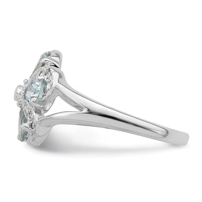 Sterling Silver Rhodium Aquamarine Diamond Ring Size 6