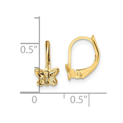 14k Yellow Gold Polished Butterfly Dangle Earrings Leverback Gift for Women