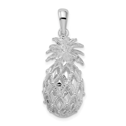 Sterling Silver Rhodium-Plated Polished 3D Cut-Out Large Pineapple Pendant