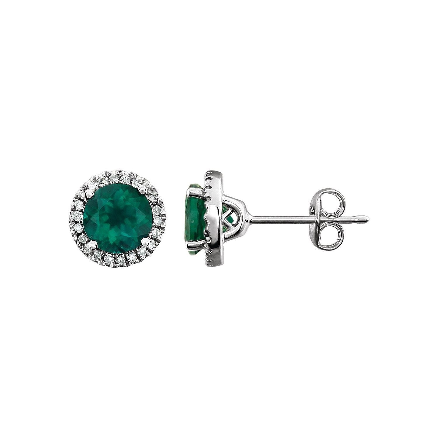 14k White Gold Lab-Grown Emerald and 1/8 CTW Natural Diamond Stud Earrings