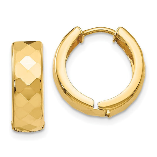14k Yellow Gold Textured Hinged Hoop Earrings