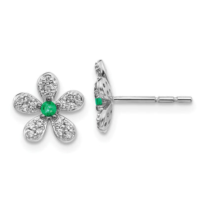 14k White Gold Diamond and Emerald Earrings