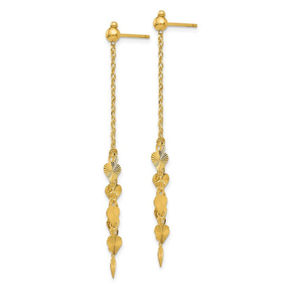 14k Yellow Gold Diamond Cut Heart Dangle Earrings