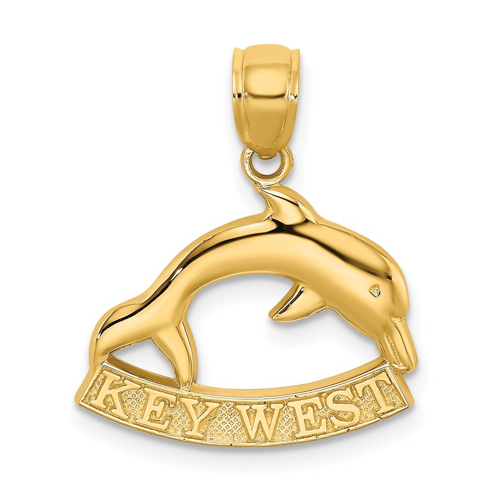 14k Yellow Gold KEY WEST Dolphin Charm Pendant for Women