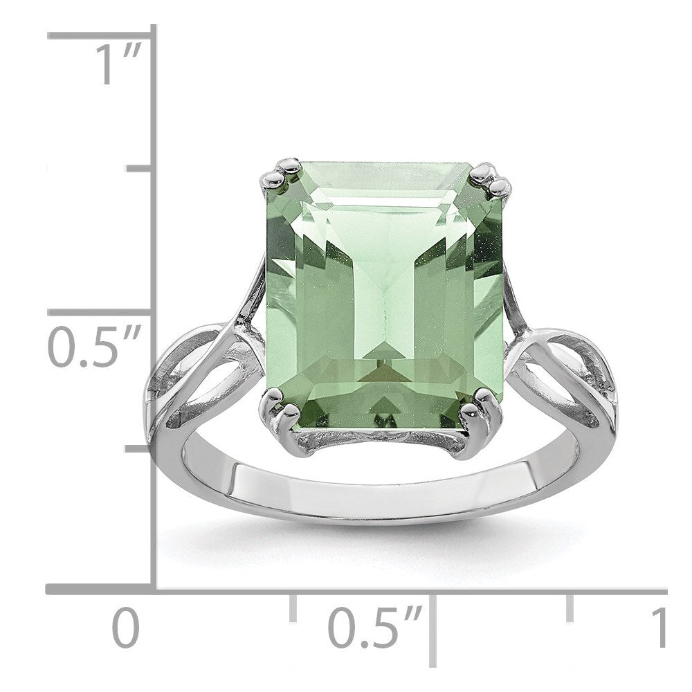 Sterling Silver Rhodium Octagonal Green Quartz Ring Size 7