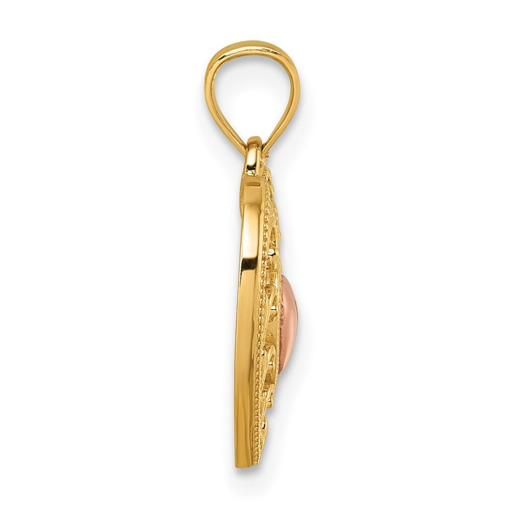 14k Two-tone Gold Polished And Textured Fancy Heart In Heart Pendant