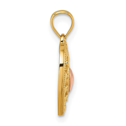 14k Two-tone Gold Polished And Textured Fancy Heart In Heart Pendant
