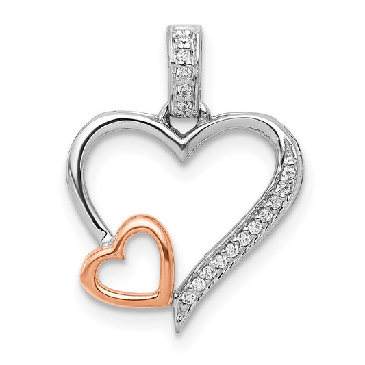 14k Two-tone Gold White and 1/20ct. Diamond Double Hearts Pendant for Women