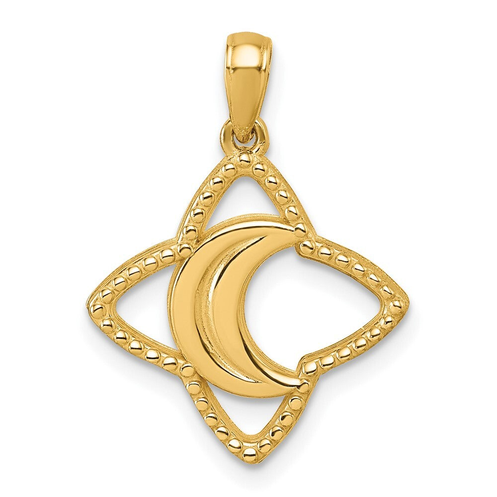14k Yellow Gold Polished Moon and Star Pendant for Women
