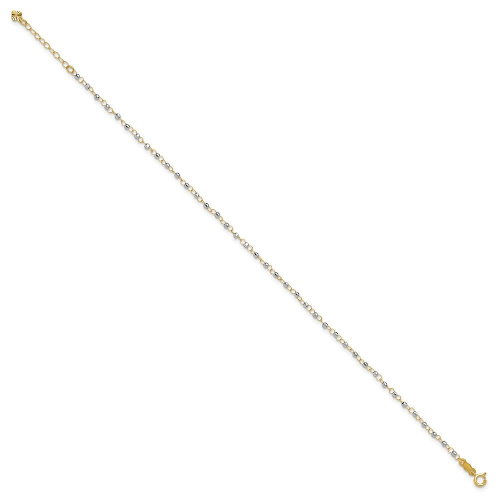 14K Two-tone Chain with Mirror Beads 10" Anklet