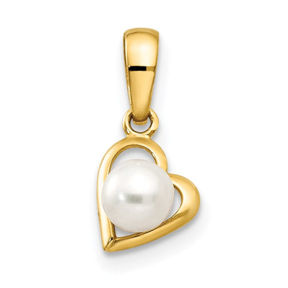 14k Yellow Gold FW Cultured Pearl Children's Heart Pendant for Women