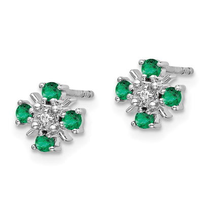 14k White Gold Emerald and Diamond Stud Earrings