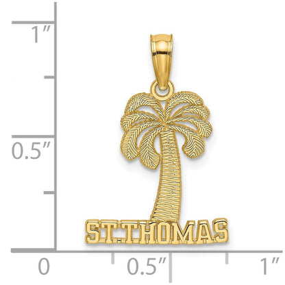 14k Yellow Gold ST. THOMAS Under Palm Tree Charm Pendant for Women