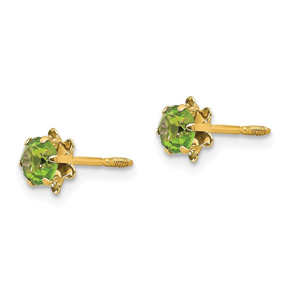 14k Yellow Gold 4mm CZ Birthstone (Aug) Screwback Earrings