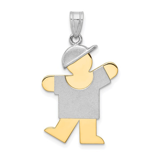 14k Two-Tone Gold Large Boy with Hat on Left Engravable Charm