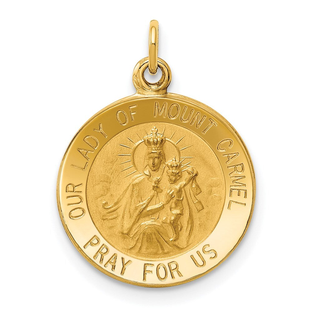 14k Yellow Gold Our Lady of Mount Carmel Medal Charm Pendant for Women