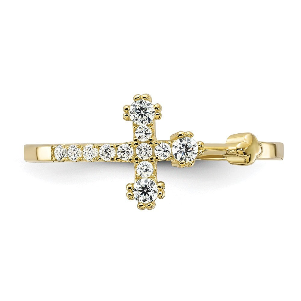 Sterling Silver Gold-tone CZ Cross Ring Size 7