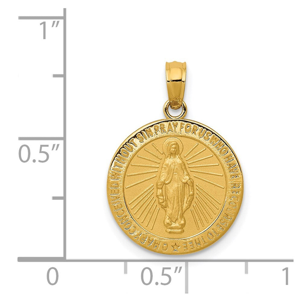 14k Yellow Gold Miraculous Medal Pendant for Women