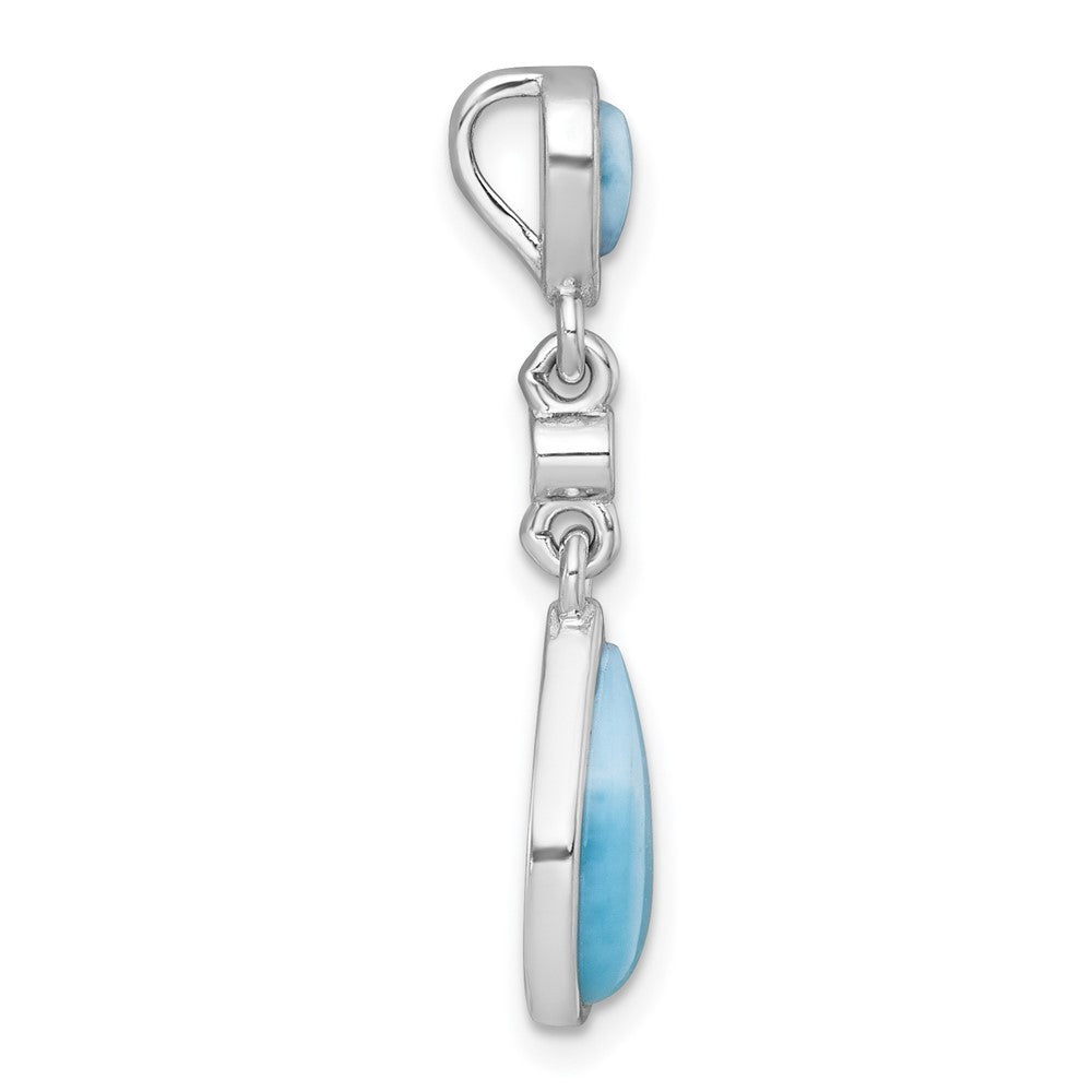 Sterling Silver Polished Pear Larimar Cabochon and CZ Teardrop Chain Slide