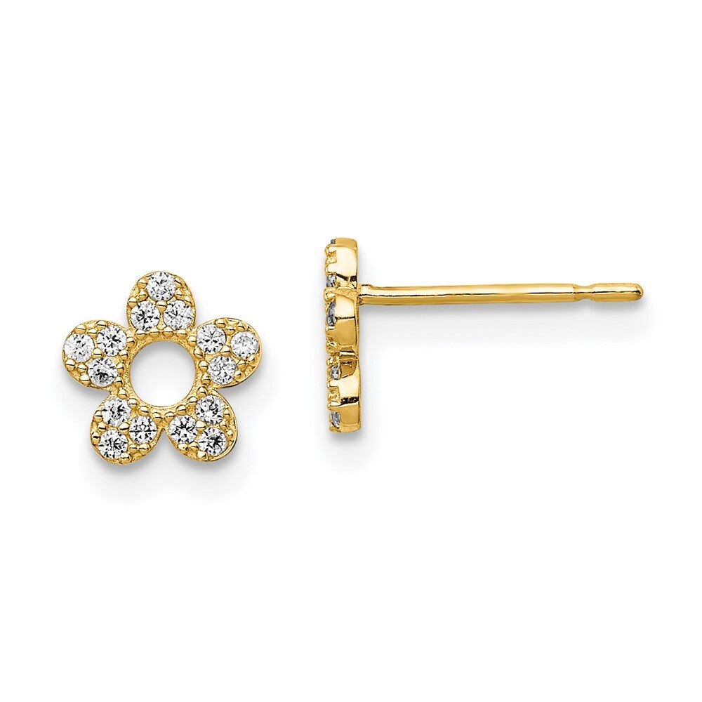 14k Yellow Gold Cubic Zirconia Flower Stud Earrings Gift for Women