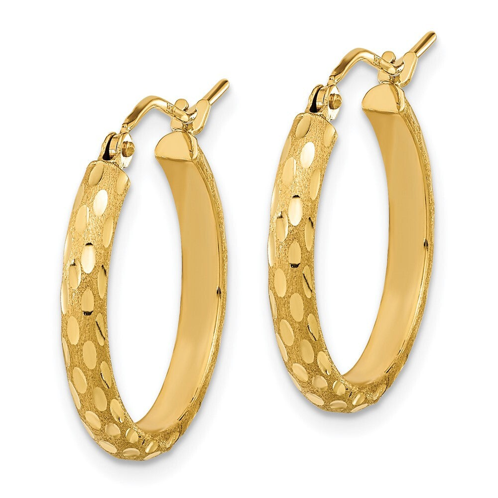 14k Yellow Gold Polished and Satin Diamond-cut Hoop Earrings Gift for Women