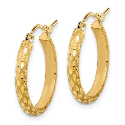 14k Yellow Gold Polished and Satin Diamond-cut Hoop Earrings Gift for Women