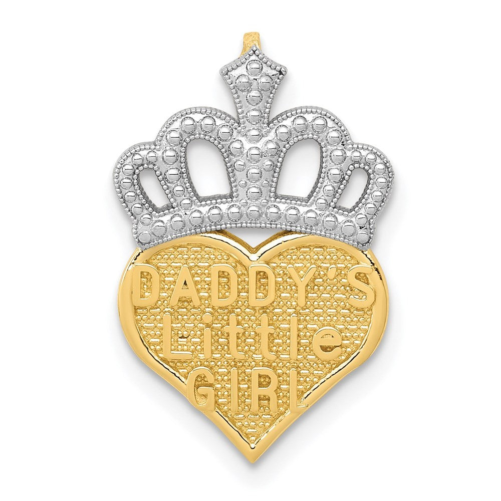 14k Yellow Gold White Rhodium Polished Daddy's Little Girl Heart Chain Slide