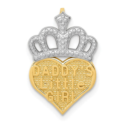 14k Yellow Gold White Rhodium Polished Daddy's Little Girl Heart Chain Slide