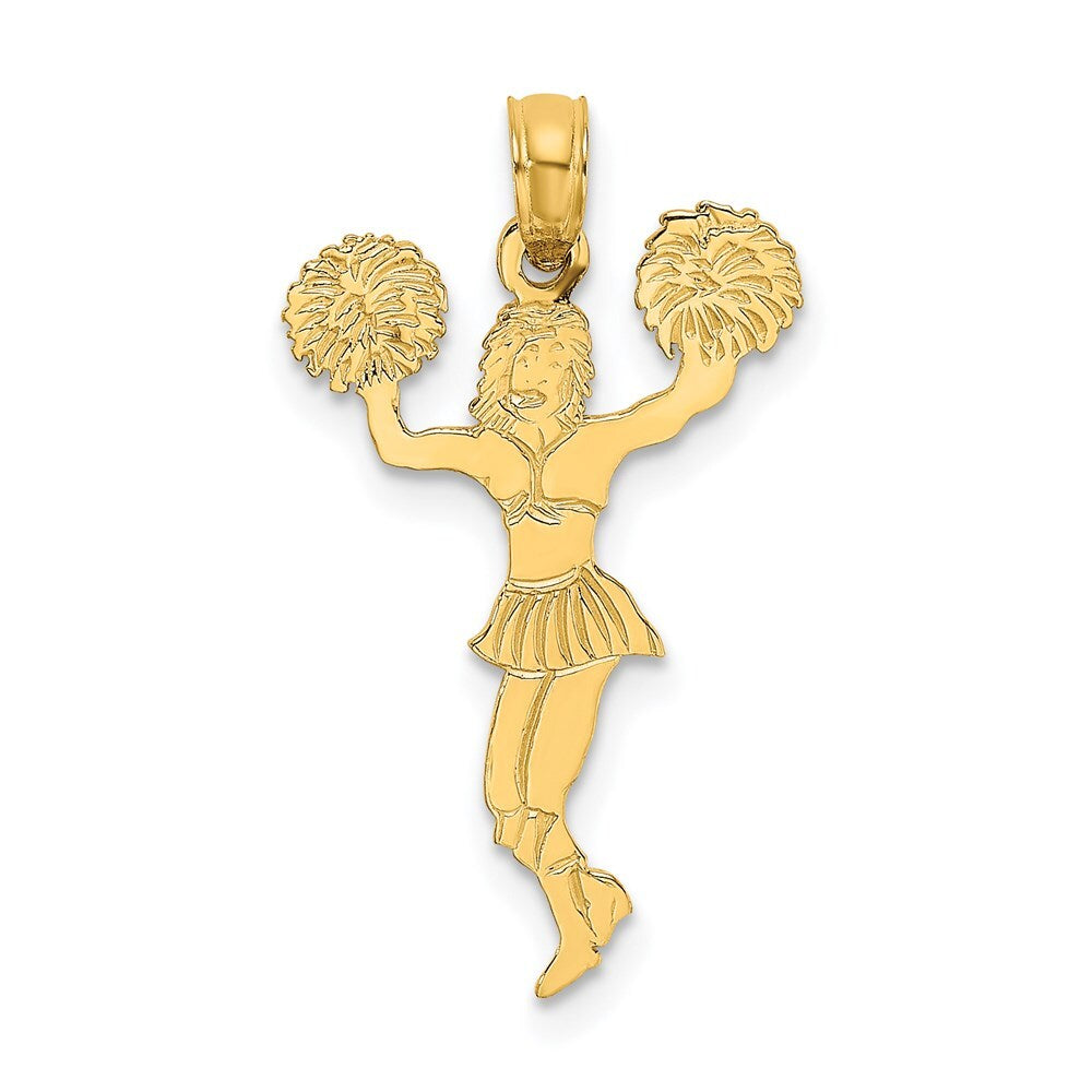 14k Yellow Gold Cheerleader with Pom-Poms Charm Pendant for Women