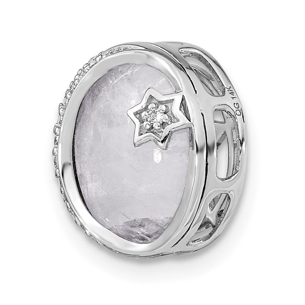 14k White Gold Diamond and Moonstone Moon & Star Chain Slide Pendant for Women